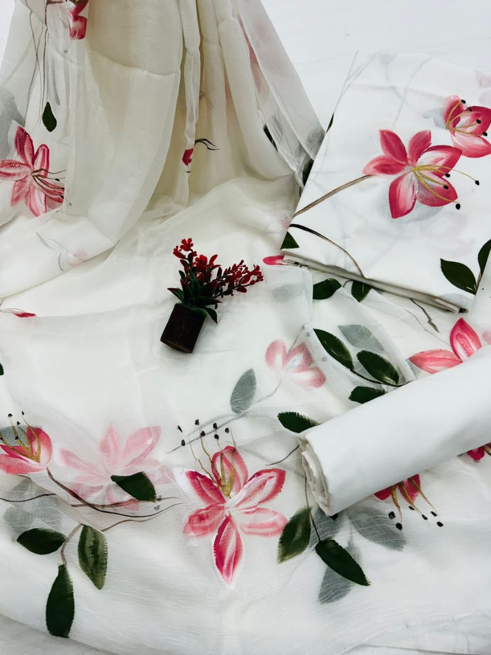 Hand Block Printed Cotton Suit with Chiffon Dupatta (CSCF024)