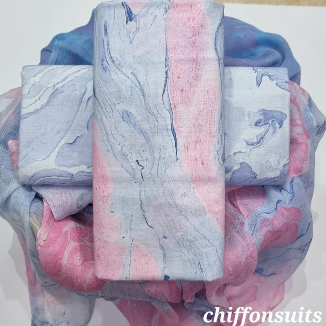 Hand Block Printed Cotton Suit with Chiffon Dupatta (CSCF015)