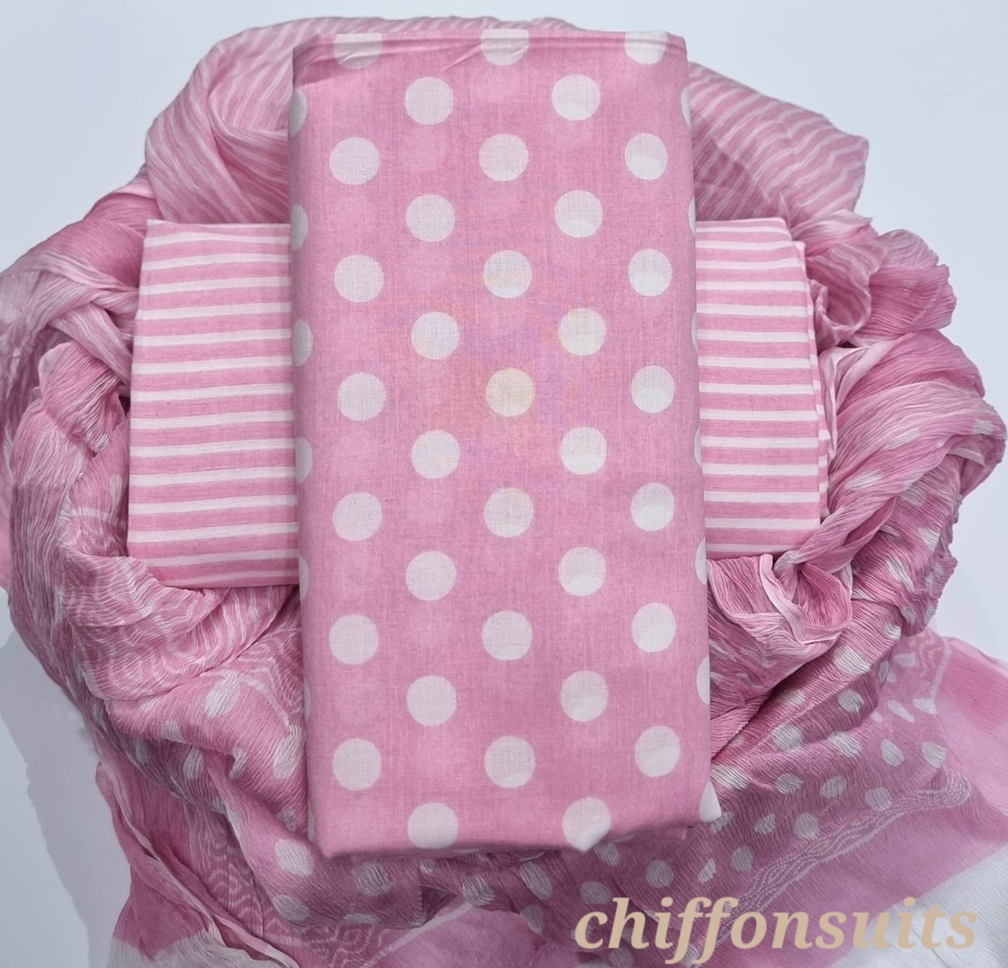 Hand Block Printed Cotton Suit with Chiffon Dupatta (CSCF018)