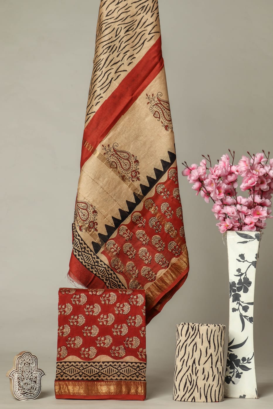 Designer Hand Block Print Maheshwari Silk Suit Set (MSS0031)