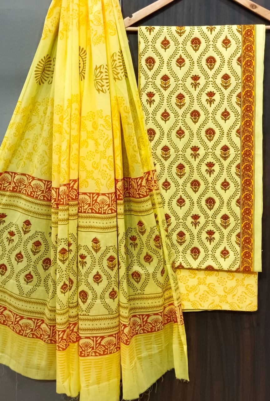 Desginer Hand Block Print Cotton Dupatta Cotton Suit (CDCS004)