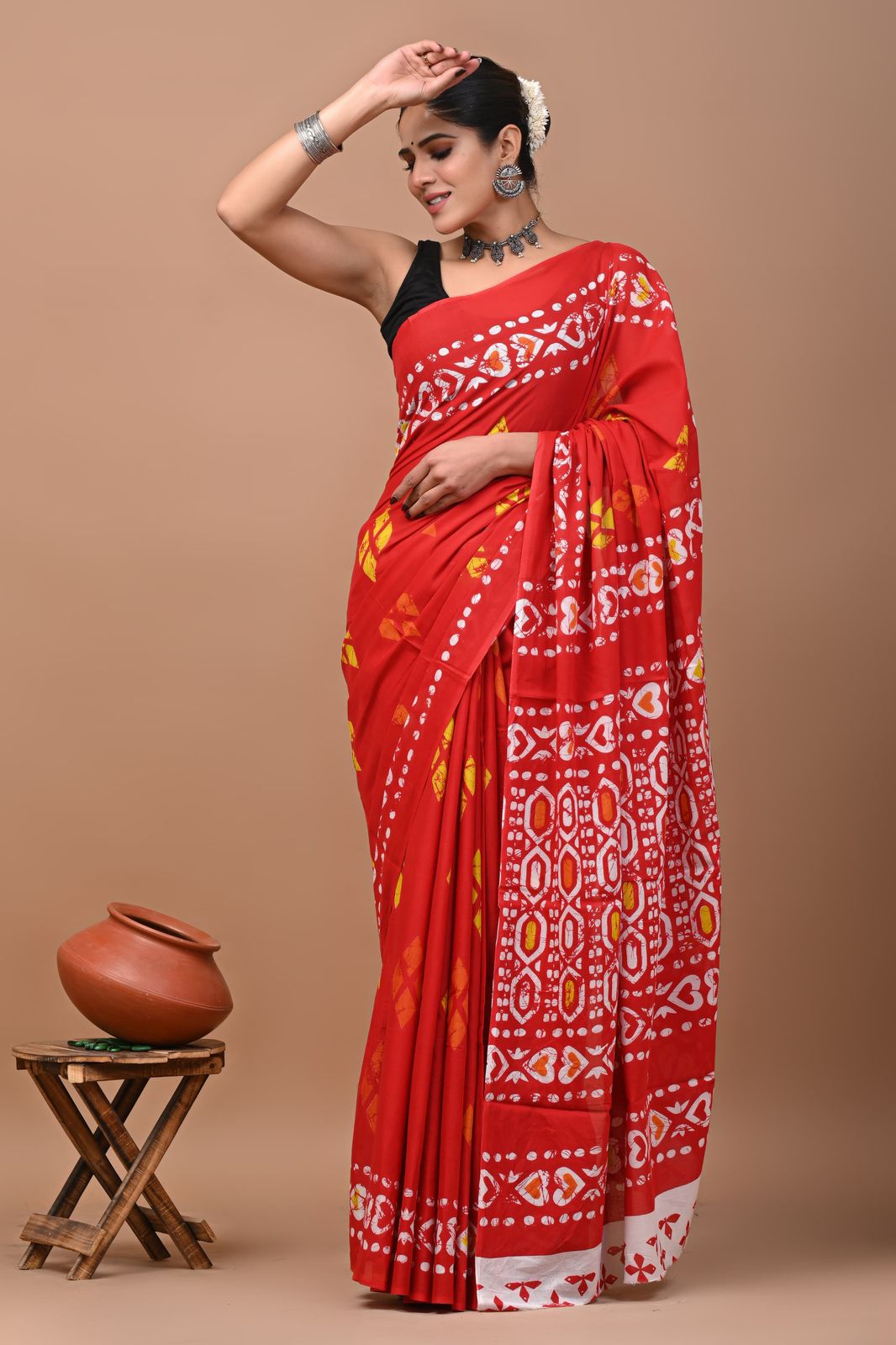 Bagru Block Print Cotton Mulmul Sarees With Running Blouse (CMS001)