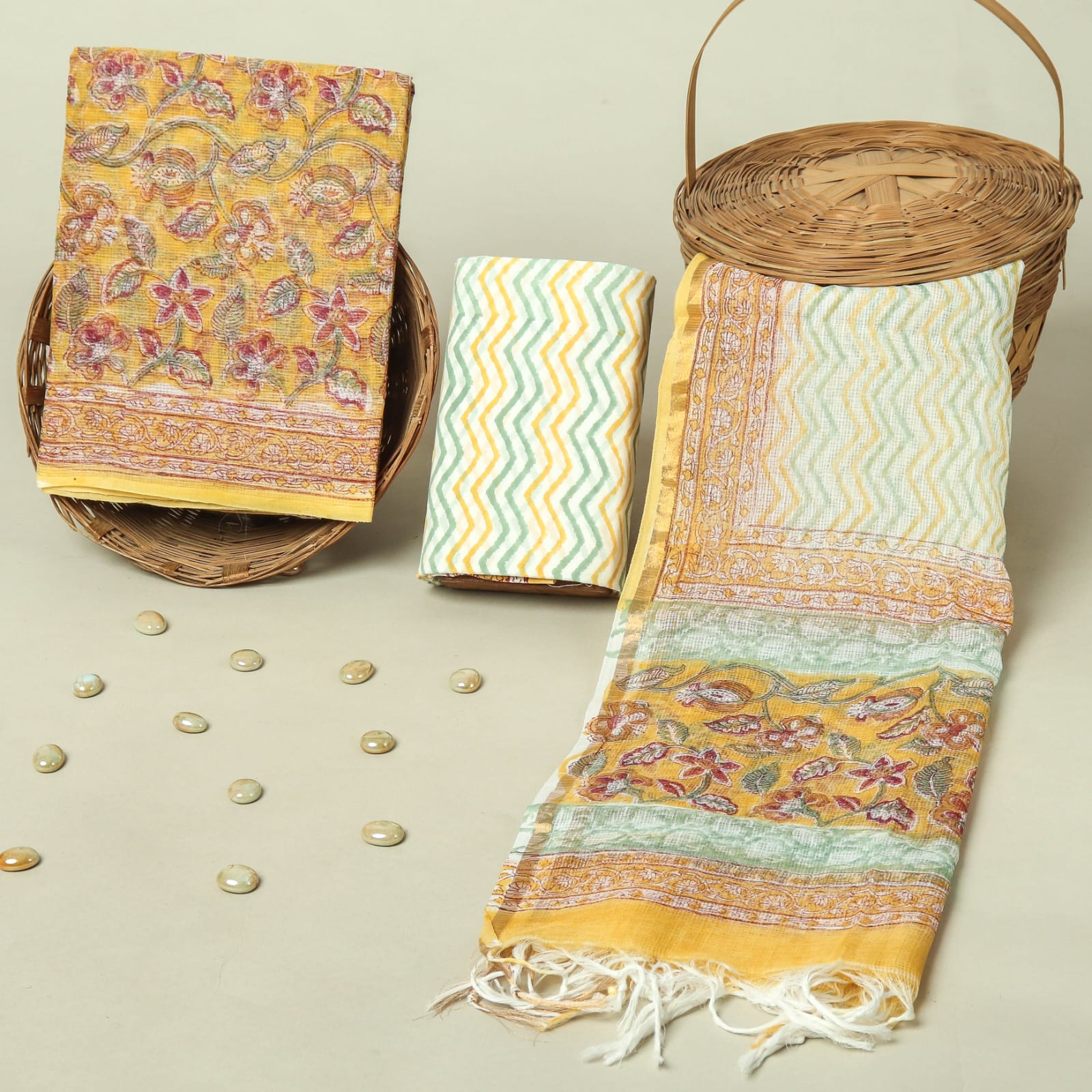 Hand Block Printed Full Kota Doriya Suit Set (FKDS026)