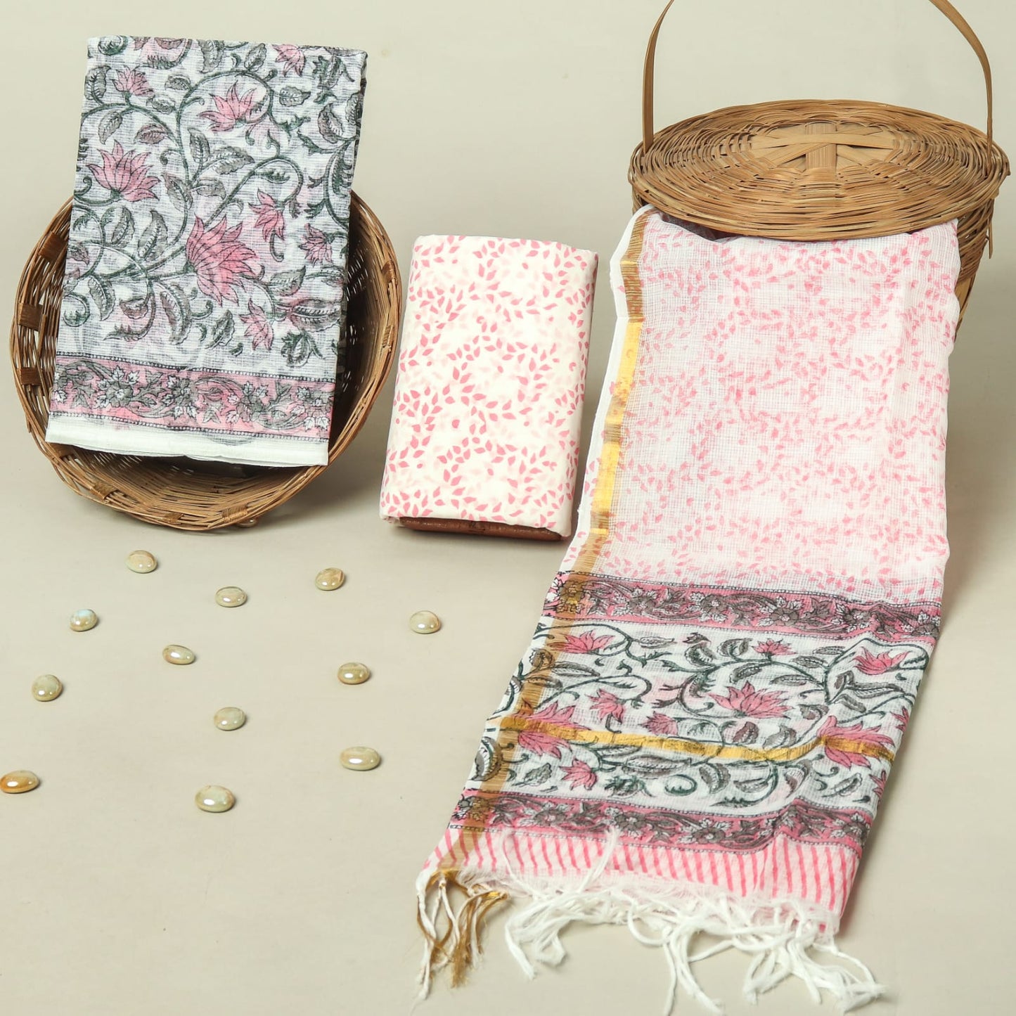 Hand Block Printed Full Kota Doriya Suit Set (FKDS045)