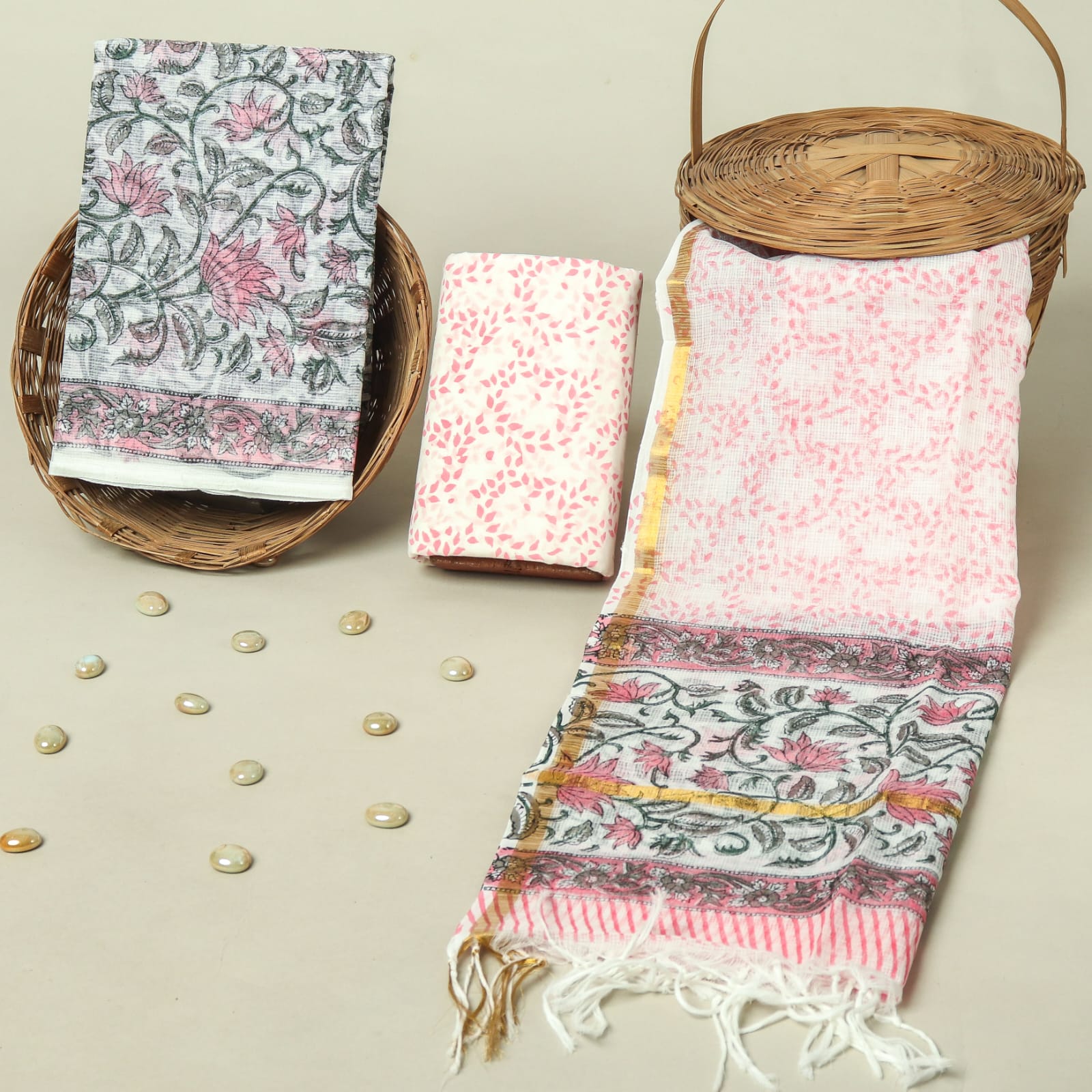 Hand Block Printed Full Kota Doriya Suit Set (FKDS045)