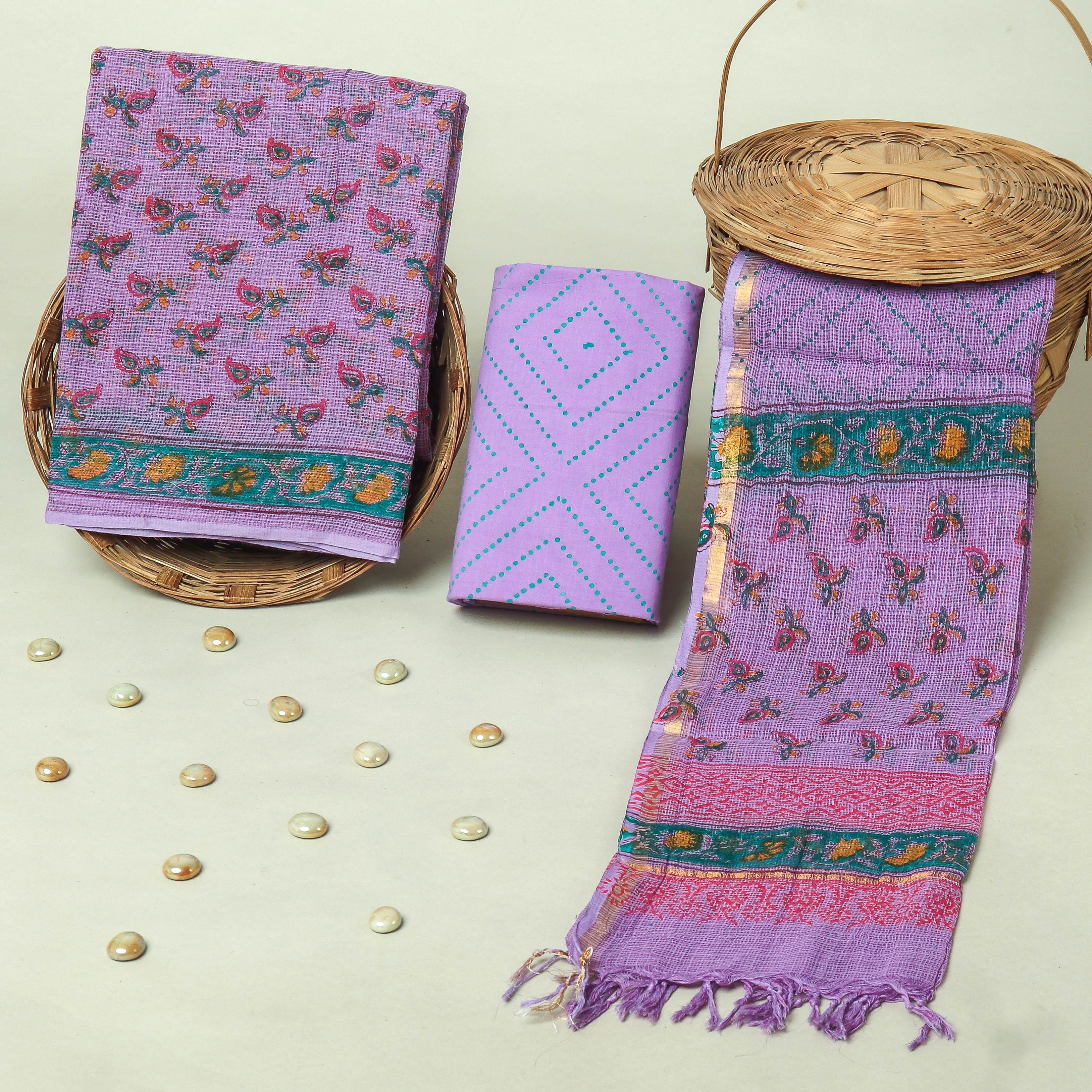 Hand Block Printed Full Kota Doriya Suit Set (FKDS051)