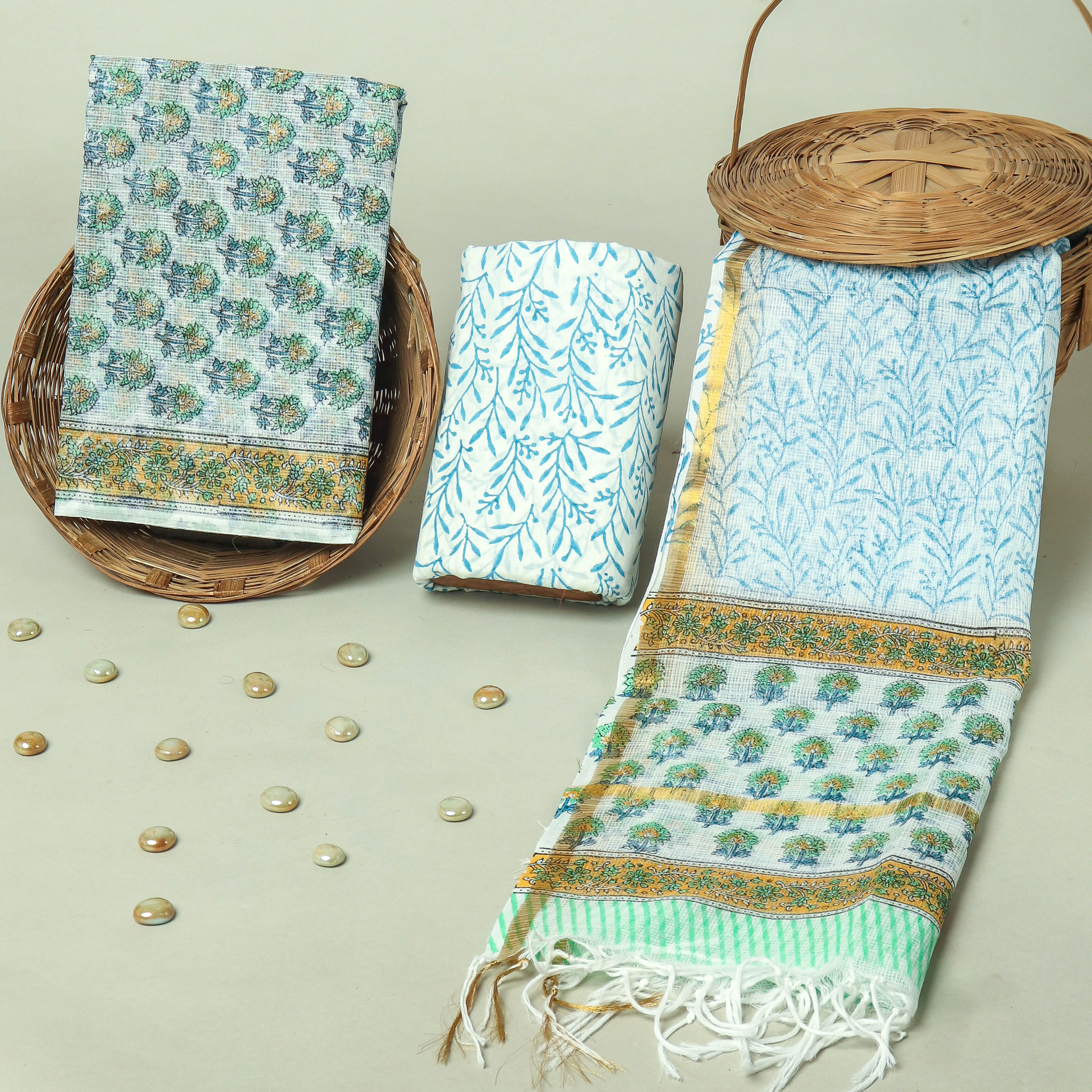 Hand Block Printed Full Kota Doriya Suit Set (FKDS055)