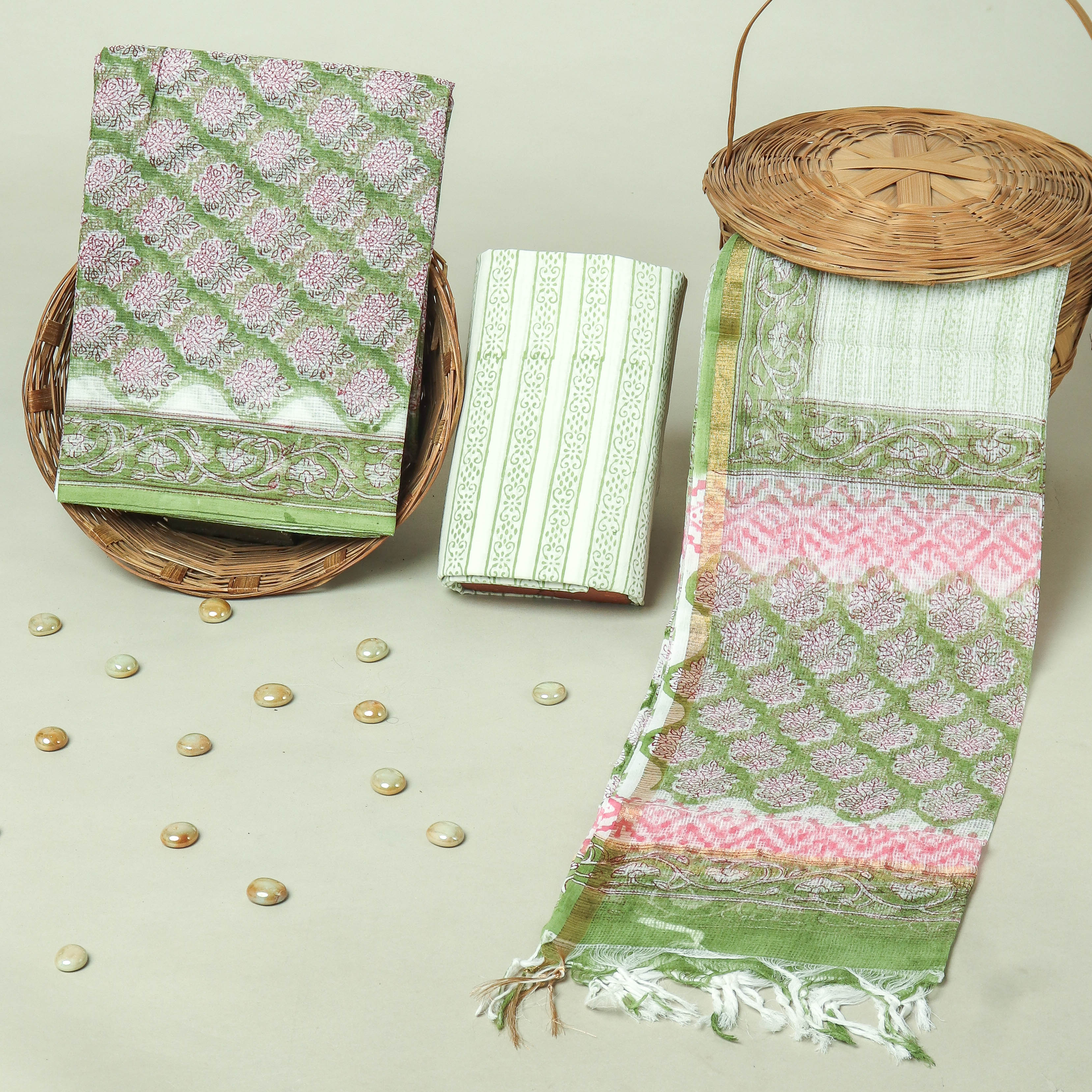 Hand Block Printed Full Kota Doriya Suit Set (FKDS065)
