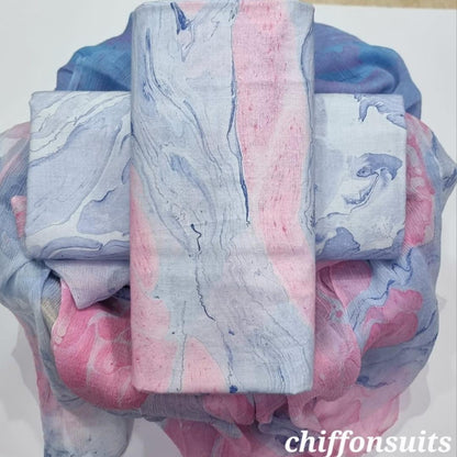 Hand Block Printed Cotton Suit with Chiffon Dupatta (CSCF015)
