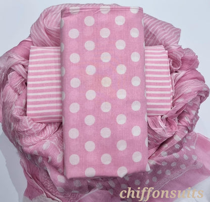 Hand Block Printed Cotton Suit with Chiffon Dupatta (CSCF018)