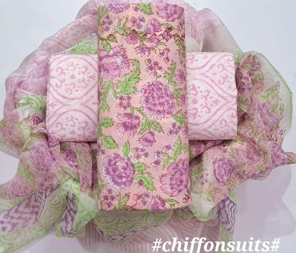 Hand Block Printed Cotton Suit with Chiffon Dupatta (CSCF003)