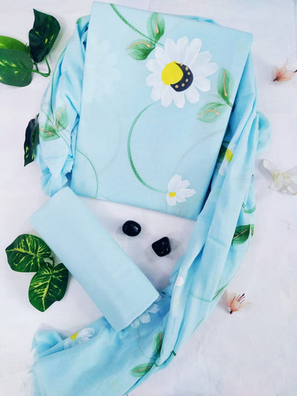 Hand Block Printed Cotton Suit with Chiffon Dupatta (CSCF022)