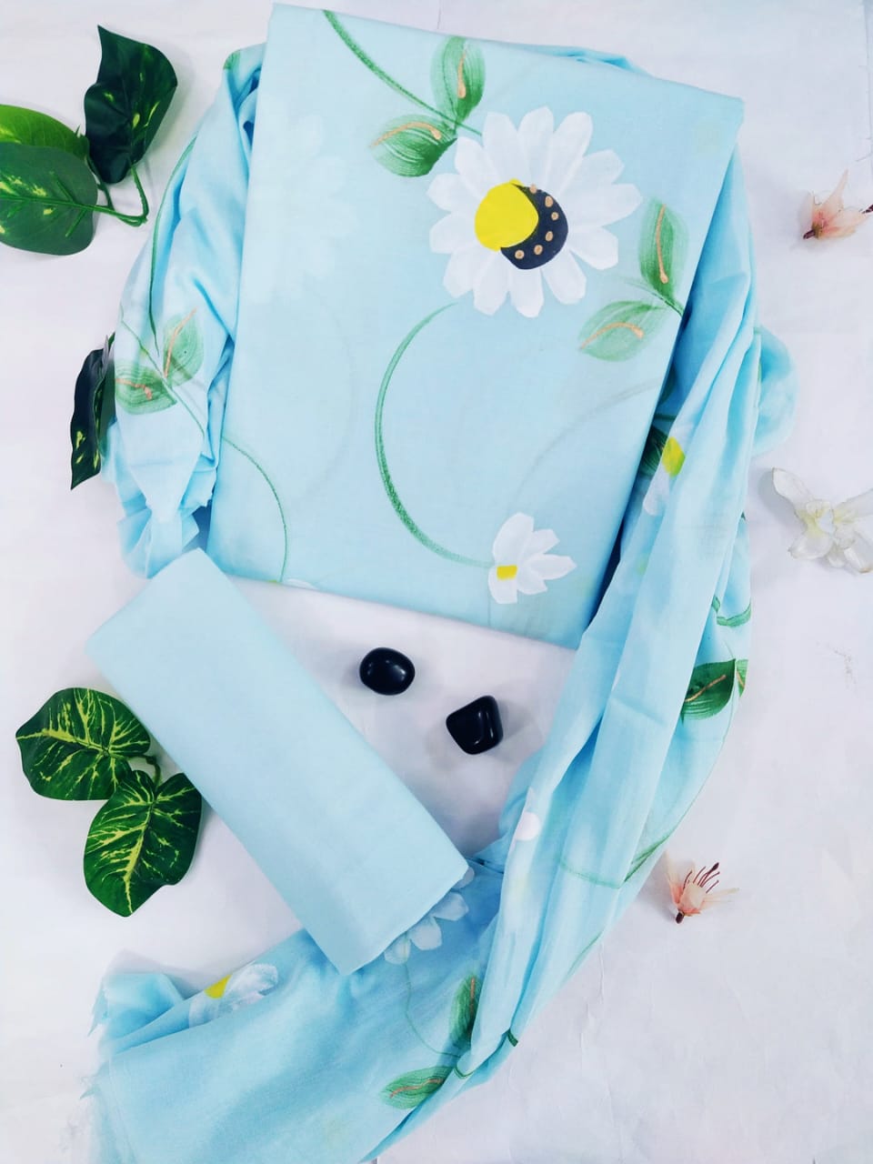 Hand Block Printed Cotton Suit with Chiffon Dupatta (CSCF022)