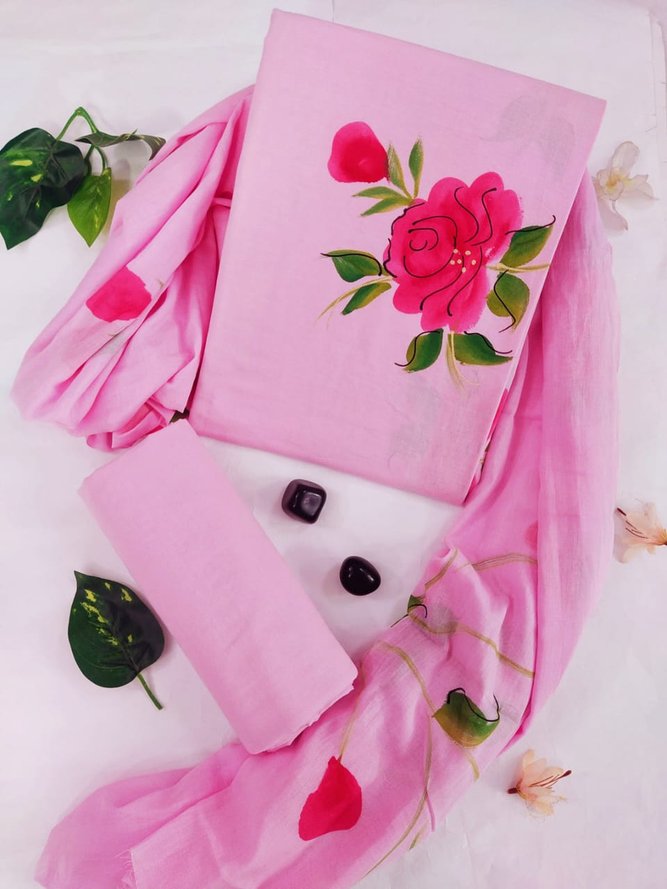 Hand Block Printed Cotton Suit with Chiffon Dupatta (CSCF023)