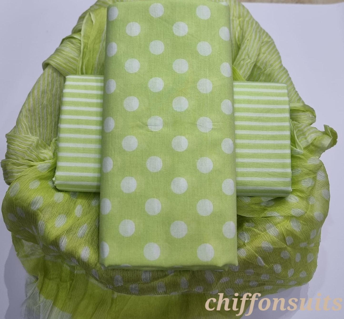 Hand Block Printed Cotton Suit with Chiffon Dupatta (CSCF009)