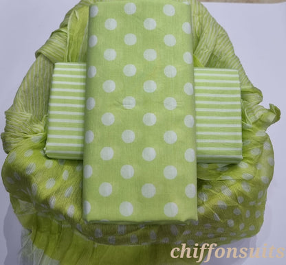 Hand Block Printed Cotton Suit with Chiffon Dupatta (CSCF009)