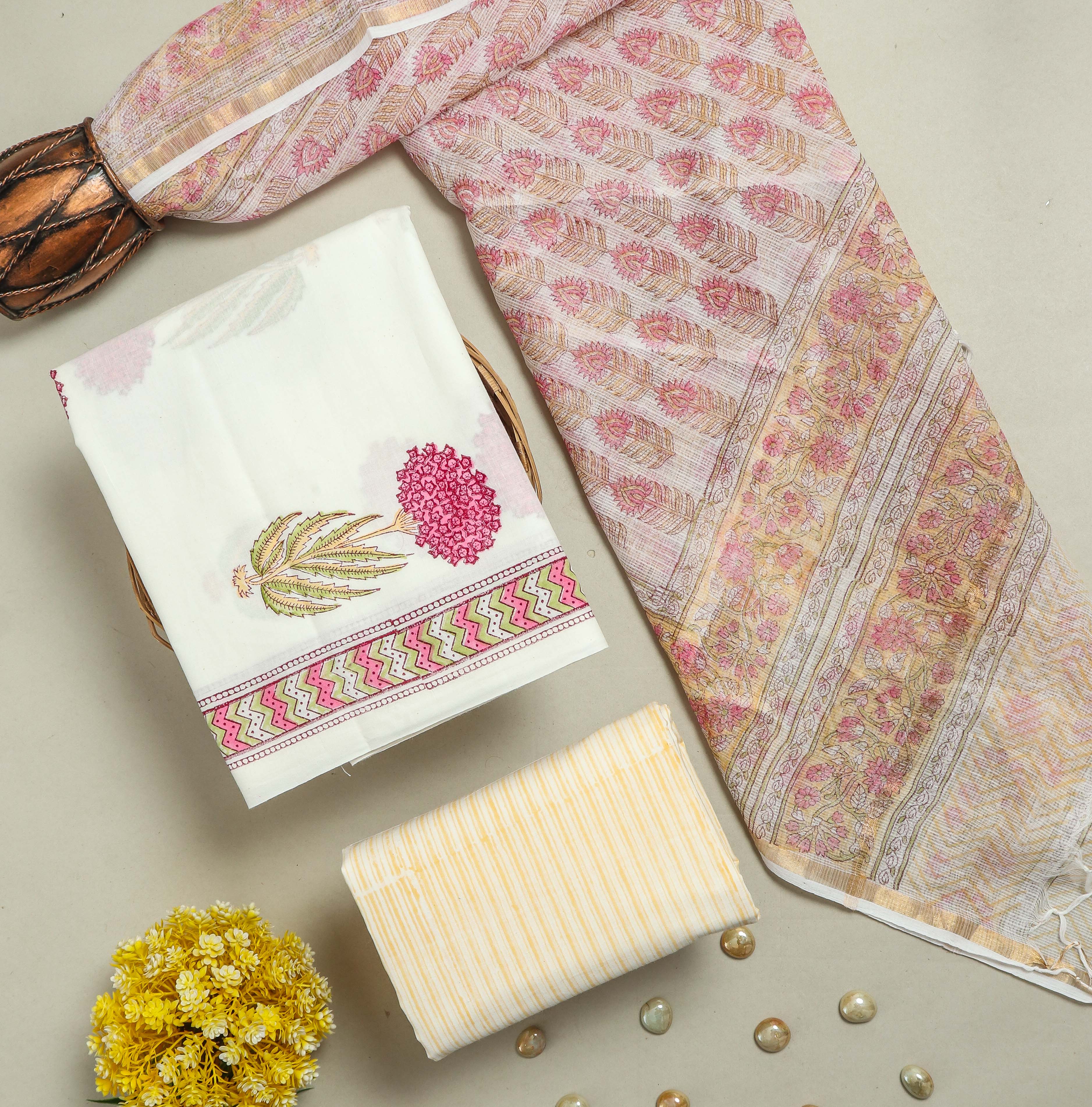 Premium Hand-Block Printed Cotton Suit Set with Kota Doria Dupatta (KDD028)