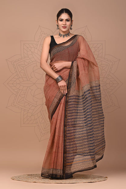 Colourful Hand block Printed Kota Doria Sarees with Blouse (KDS004)