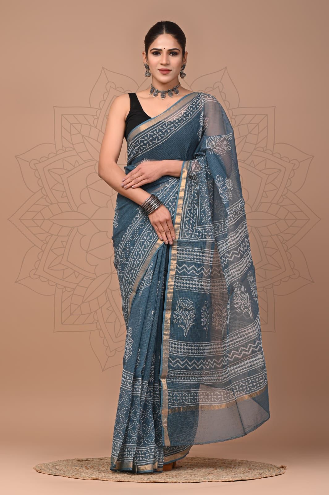 Colourful Hand block Printed Kota Doria Sarees with Blouse (KDS005)