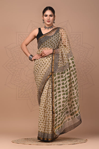 Colourful Hand block Printed Kota Doria Sarees with Blouse (KDS006)