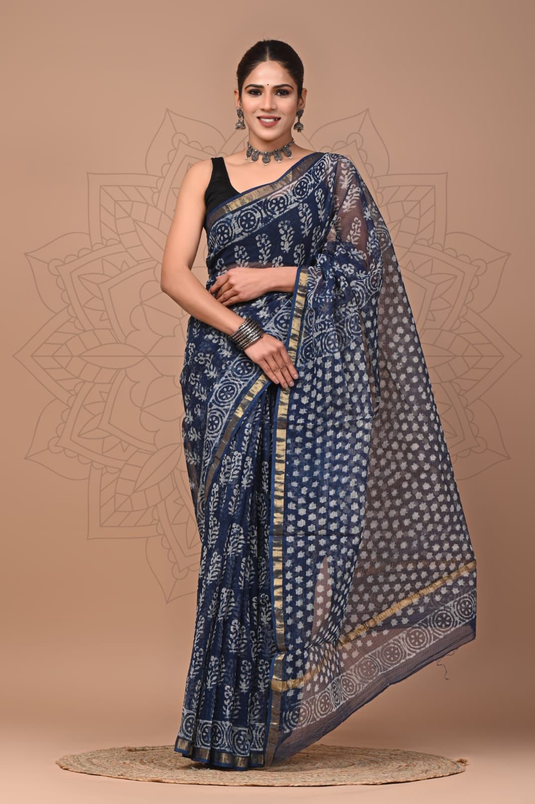 Colourful Hand block Printed Kota Doria Sarees with Blouse (KDS007)