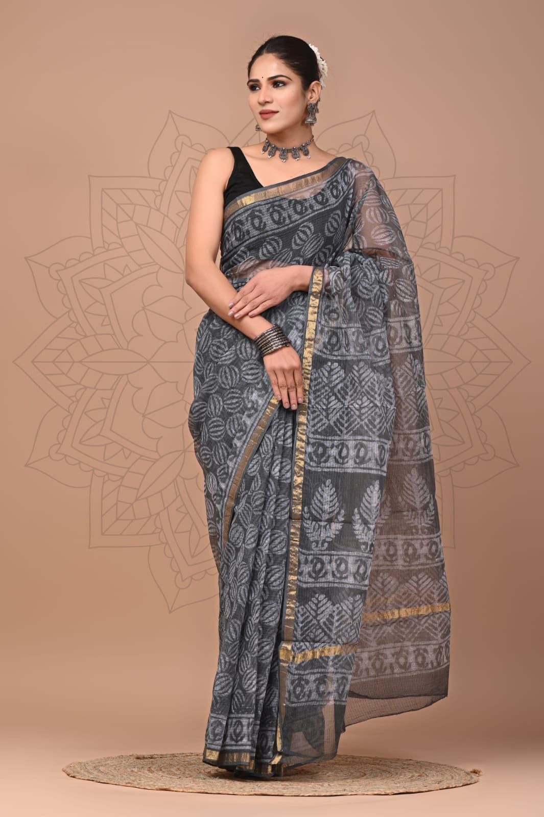 Colourful Hand block Printed Kota Doria Sarees with Blouse (KDS009)