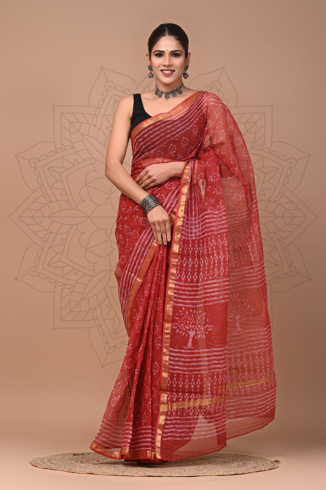 Colourful Hand block Printed Kota Doria Sarees with Blouse (KDS012)