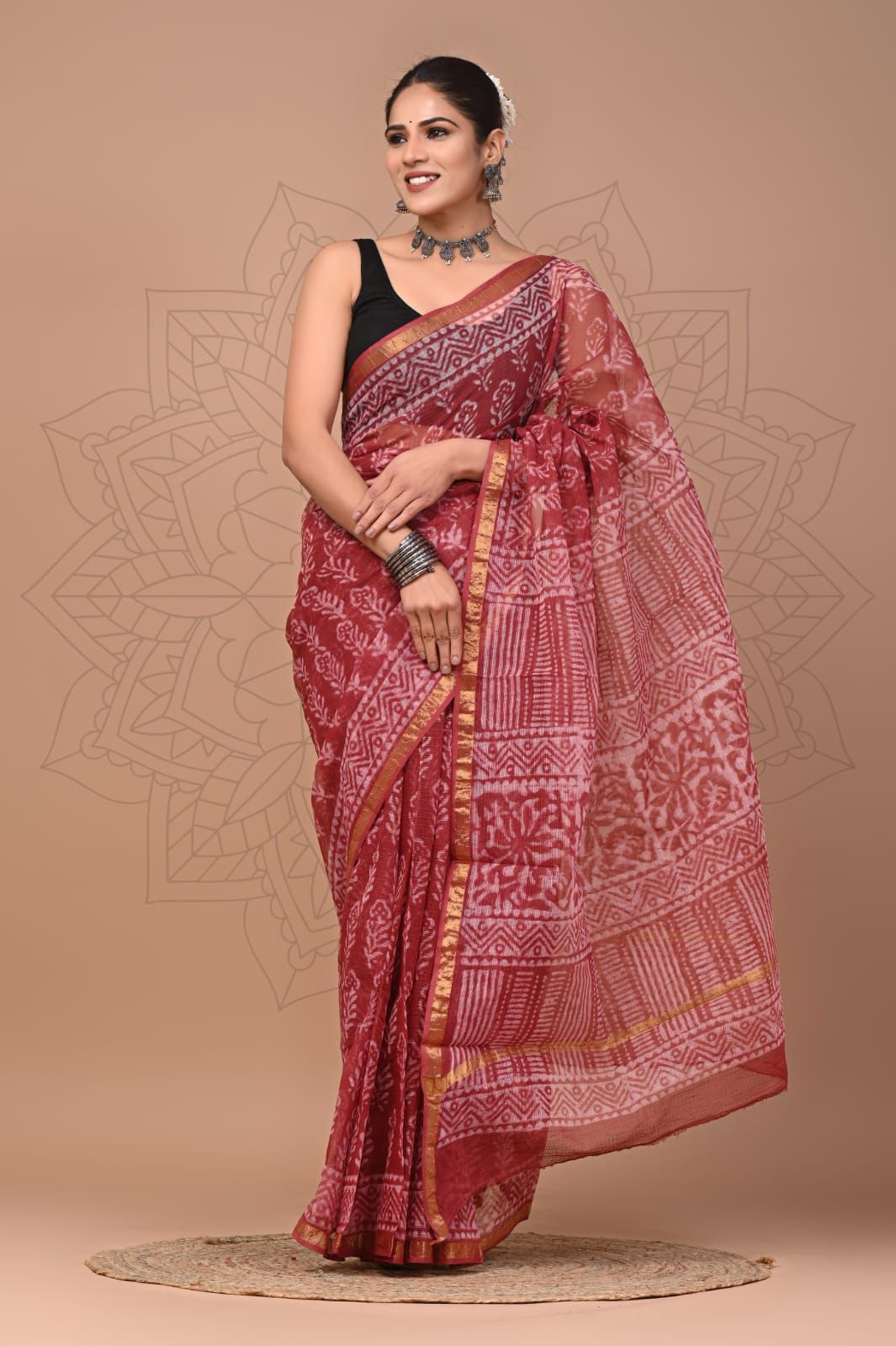 Colourful Hand block Printed Kota Doria Sarees with Blouse (KDS013)