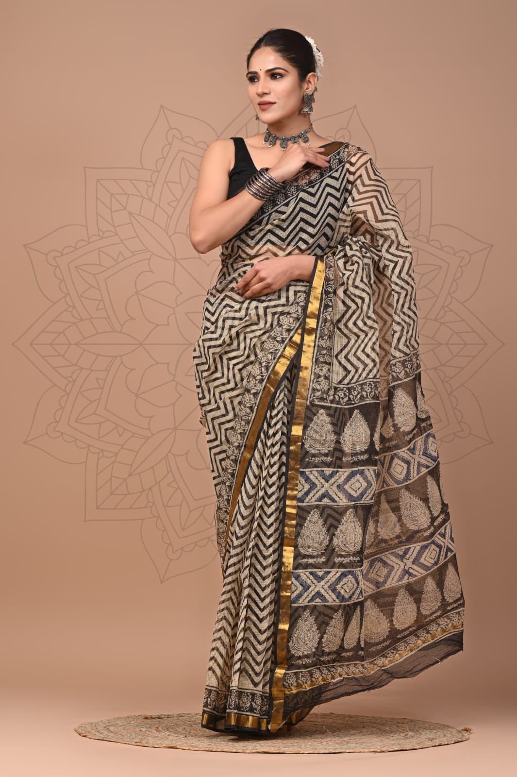 Colourful Hand block Printed Kota Doria Sarees with Blouse (KDS017)