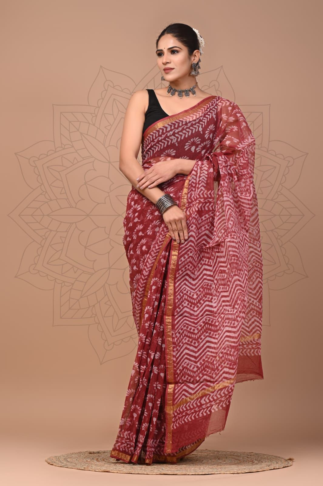 Colourful Hand block Printed Kota Doria Sarees with Blouse (KDS018)