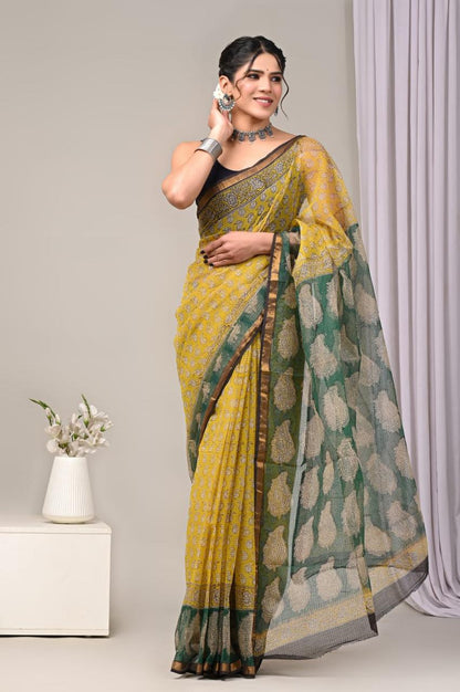 Colourful Hand block Printed Kota Doria Sarees with Blouse (KDS025)