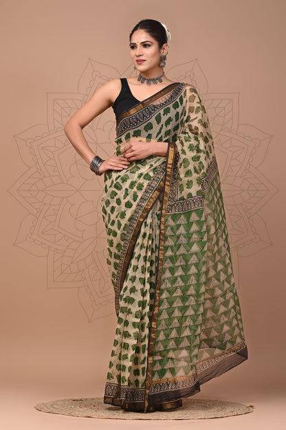 Colourful Hand block Printed Kota Doria Sarees with Blouse (KDS051)