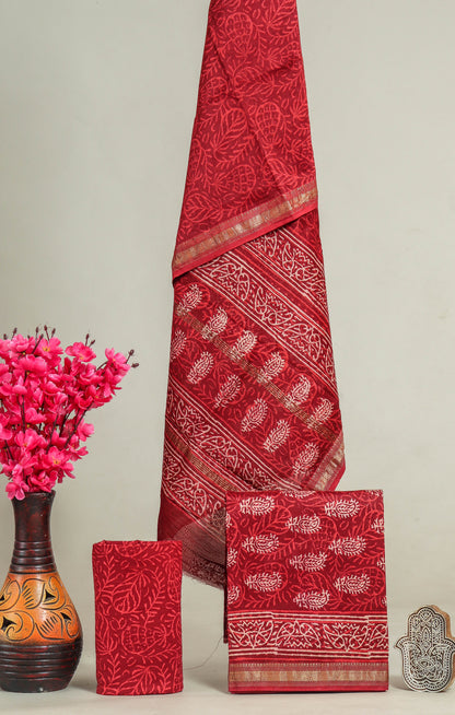 Designer Hand Block Print Maheshwari Silk Suit Set (MSS0012)