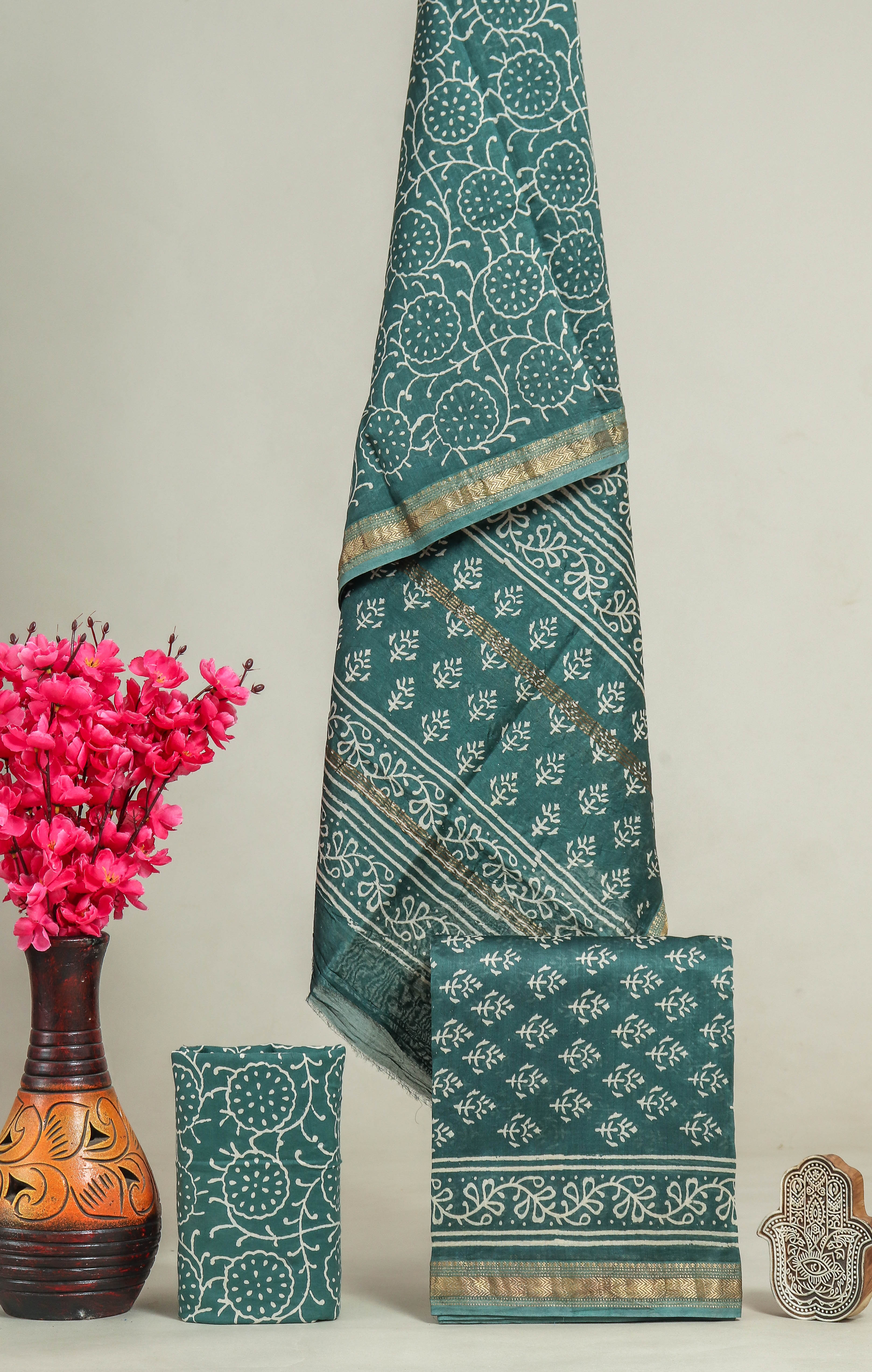 Designer Hand Block Print Maheshwari Silk Suit Set (MSS0014)