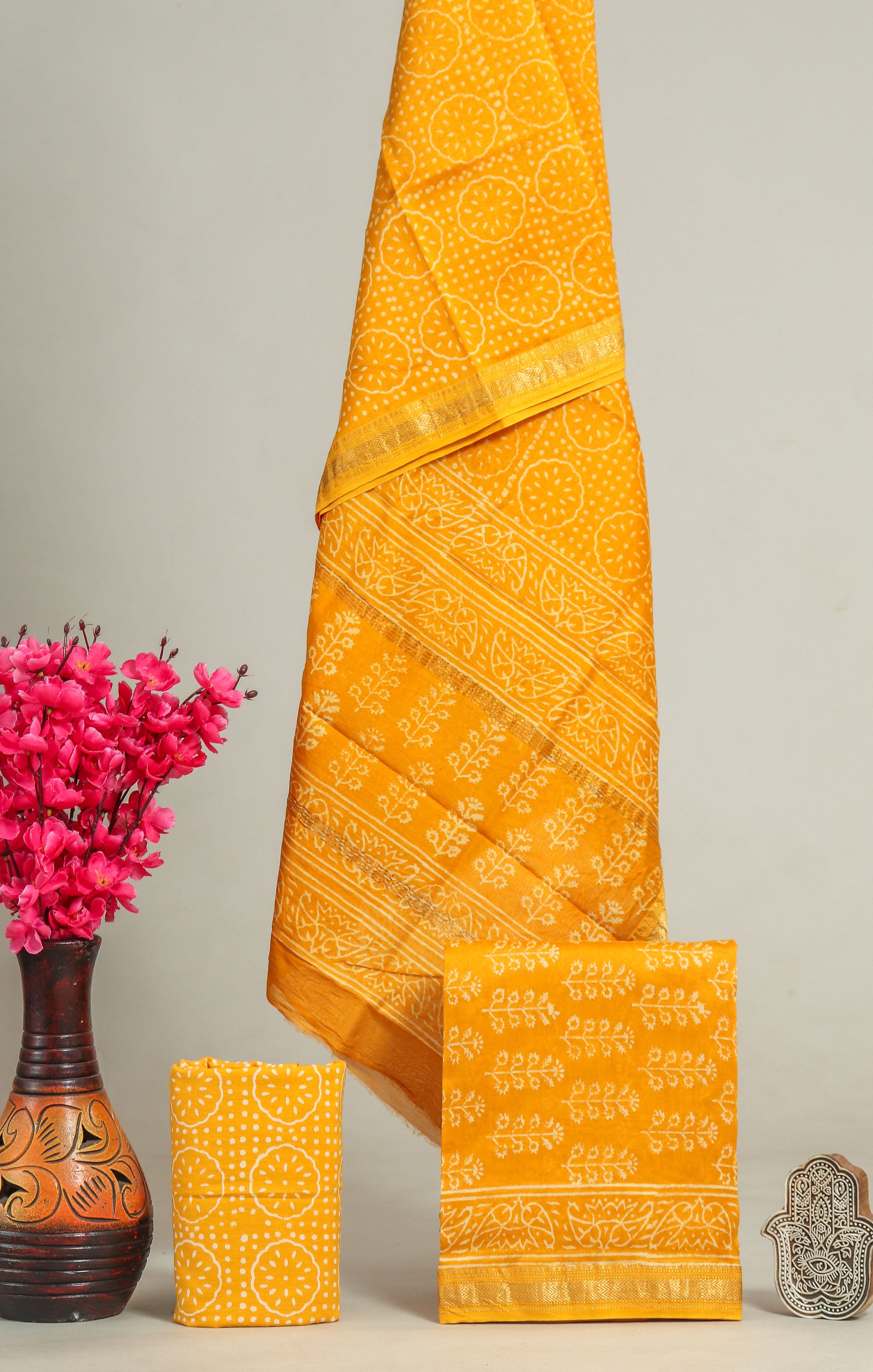 Designer Hand Block Print Maheshwari Silk Suit Set (MSS0015)