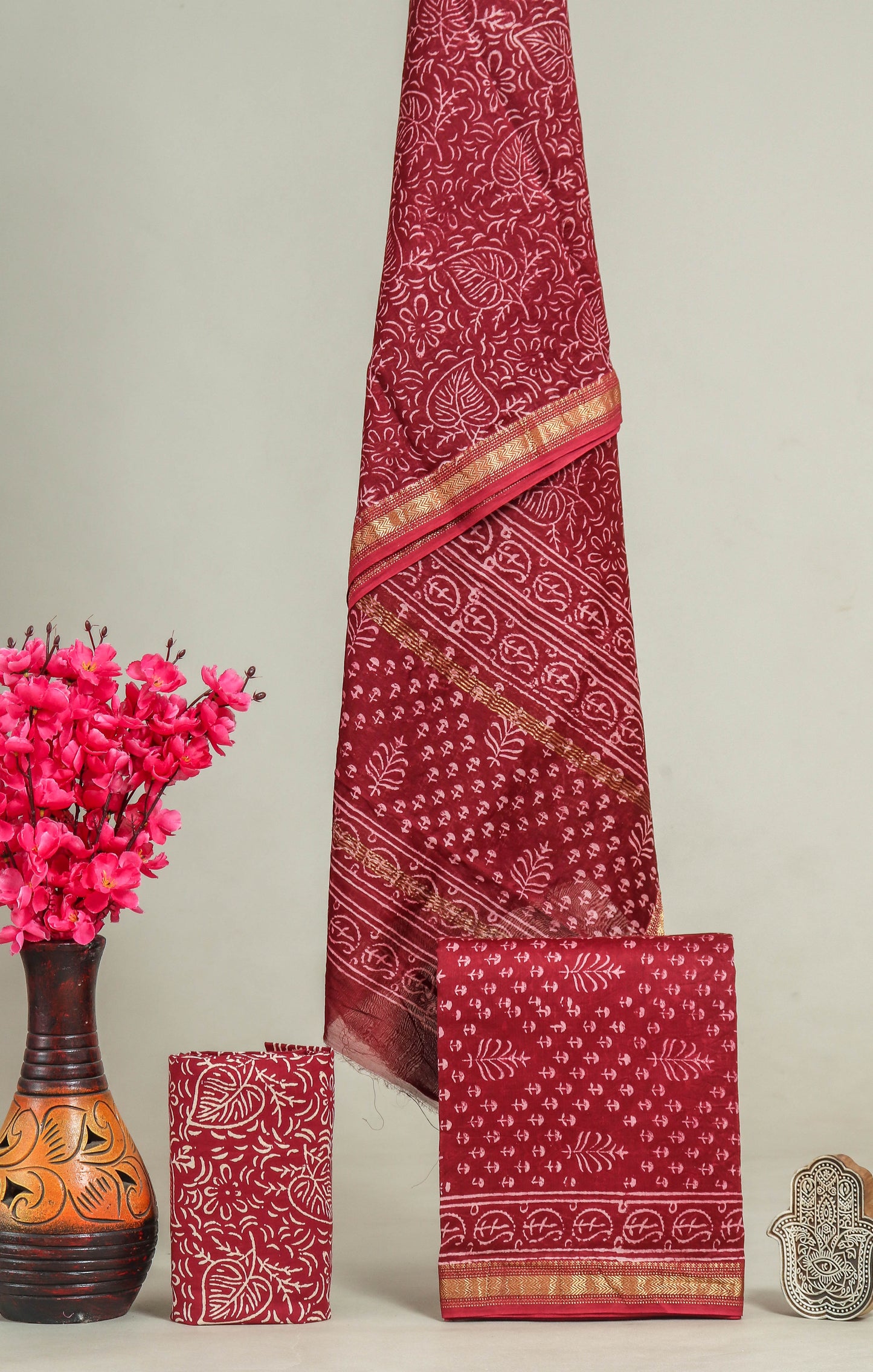 Designer Hand Block Print Maheshwari Silk Suit Set (MSS0030)