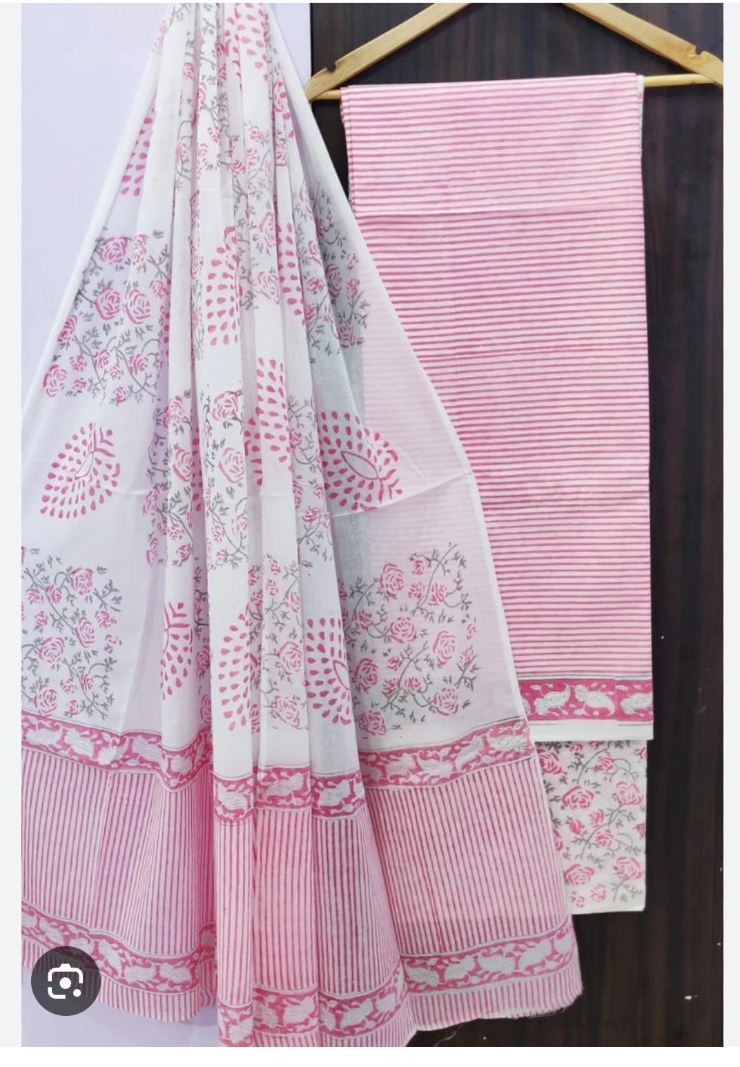 Desginer Hand Block Print Cotton Dupatta Cotton Suit (CDCS012)