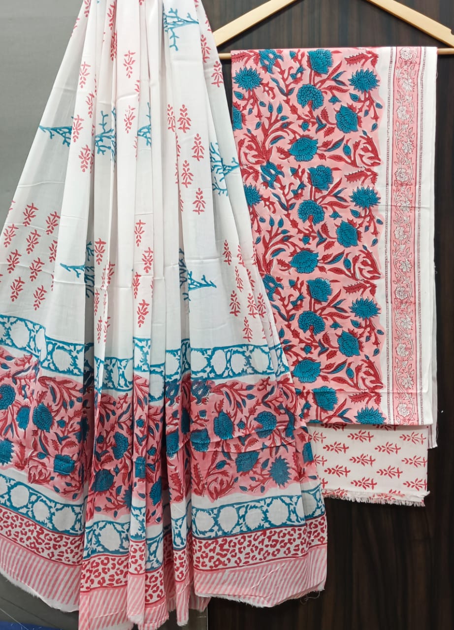 Desginer Hand Block Print Cotton Dupatta Cotton Suit (CDCS009)