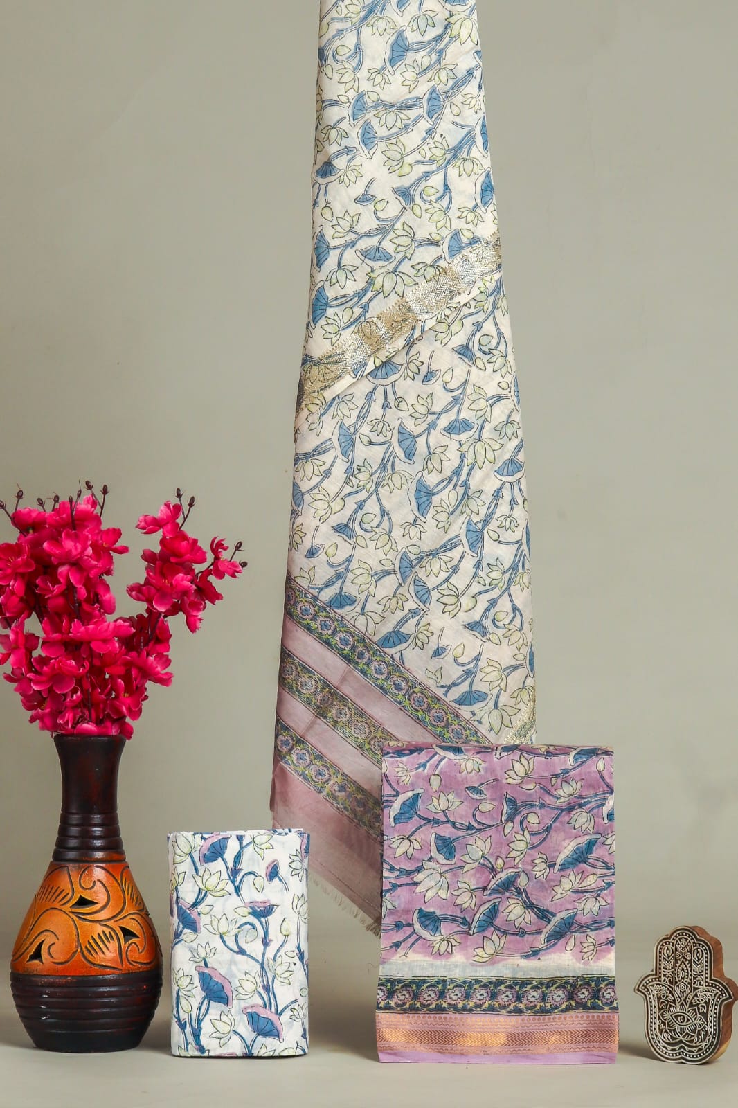 Designer Hand Block Print Maheshwari Silk Suit Set (MSS0016)