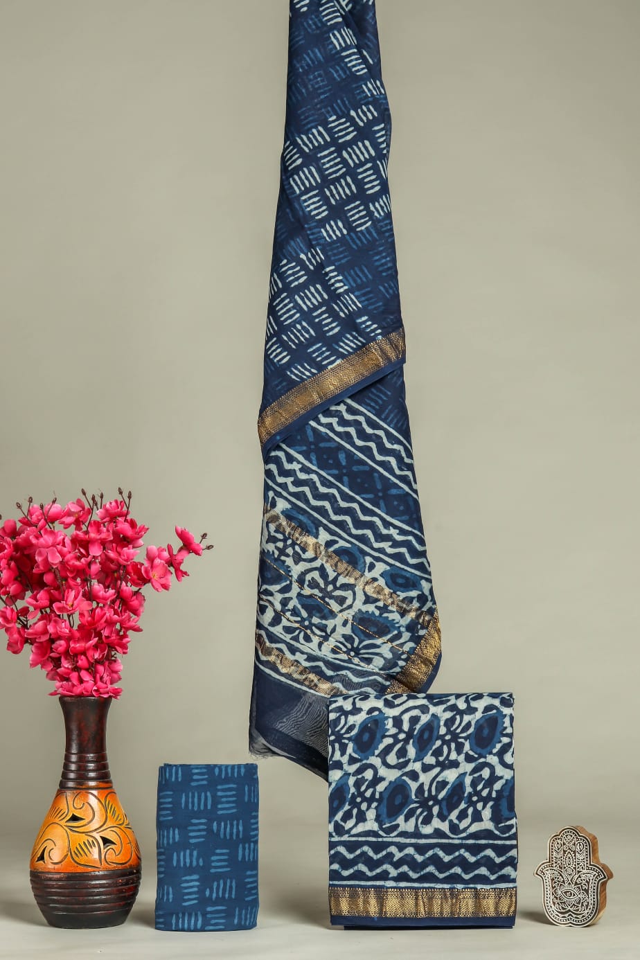 Designer Hand Block Print Maheshwari Silk Suit Set (MSS0043)