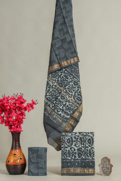Designer Hand Block Print Maheshwari Silk Suit Set (MSS0042)