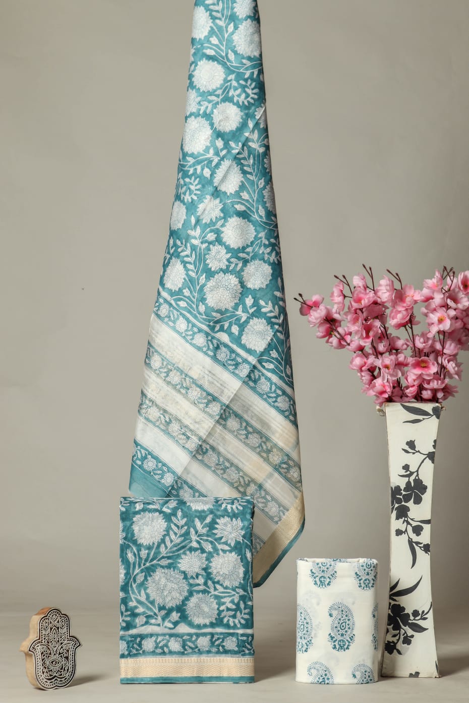 Designer Hand Block Print Maheshwari Silk Suit Set (MSS0040)