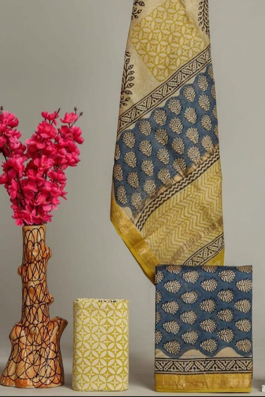 Designer Hand Block Print Maheshwari Silk Suit Set (MSS0037)