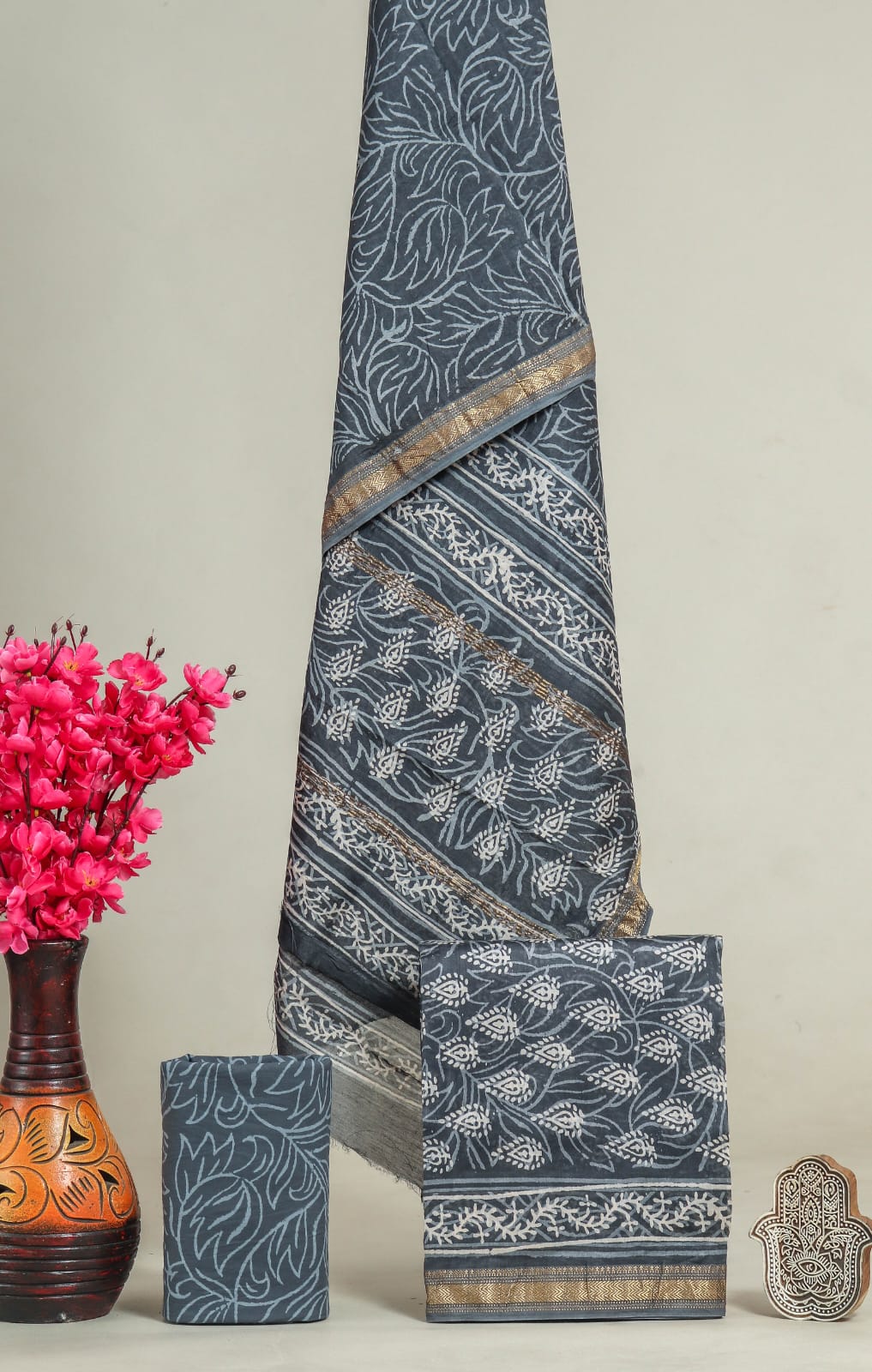 Designer Hand Block Print Maheshwari Silk Suit Set (MSS0046)