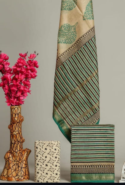 Designer Hand Block Print Maheshwari Silk Suit Set (MSS0034)