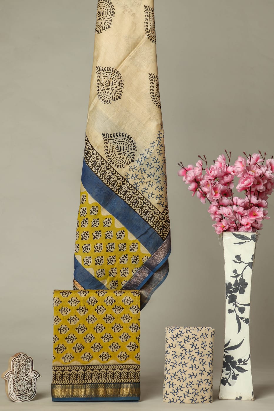 Designer Hand Block Print Maheshwari Silk Suit Set (MSS0032)
