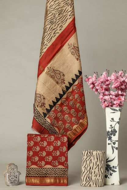 Designer Hand Block Print Maheshwari Silk Suit Set (MSS0031)