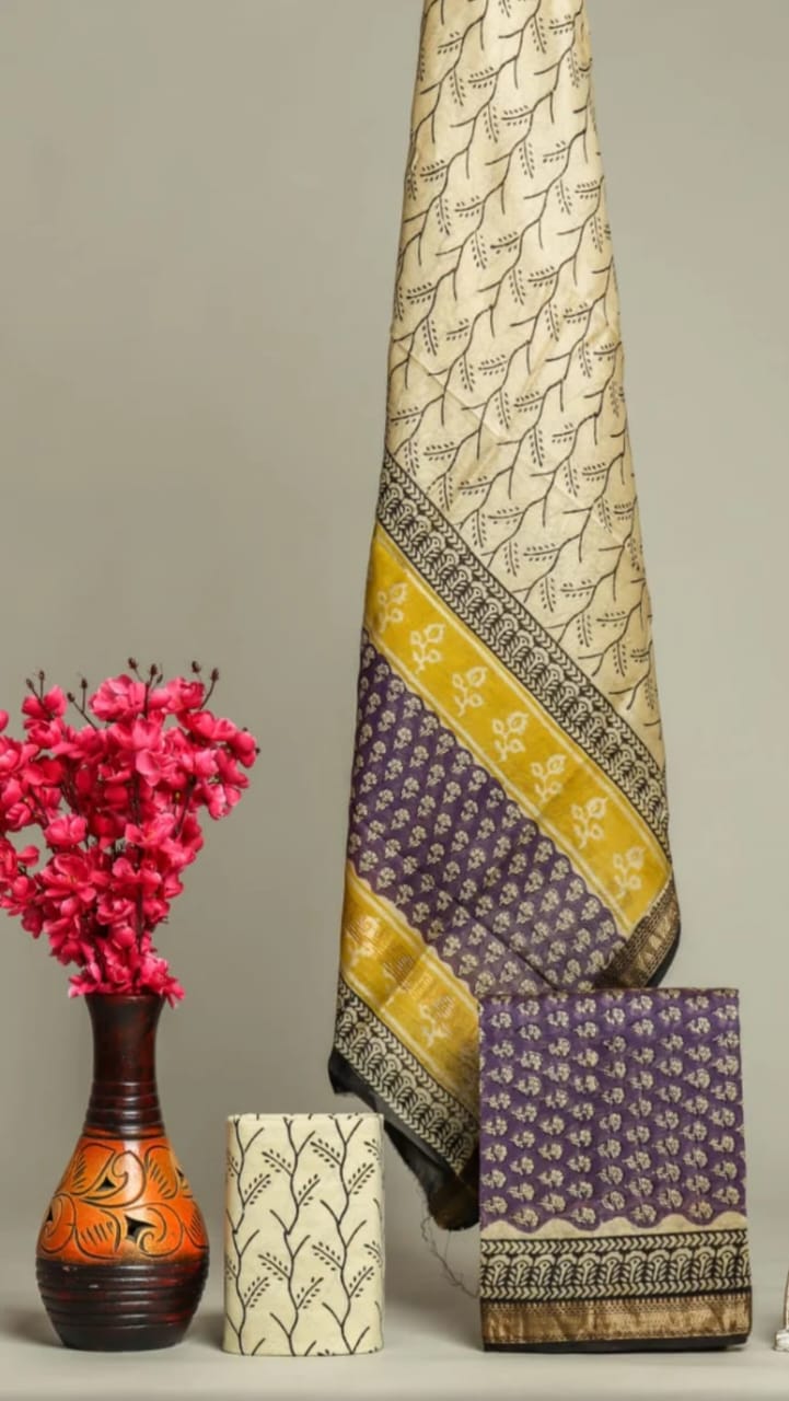 Designer Hand Block Print Maheshwari Silk Suit Set (MSS0030)