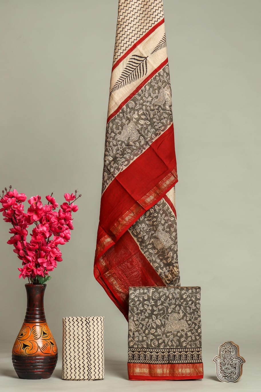 Designer Hand Block Print Maheshwari Silk Suit Set (MSS0029)