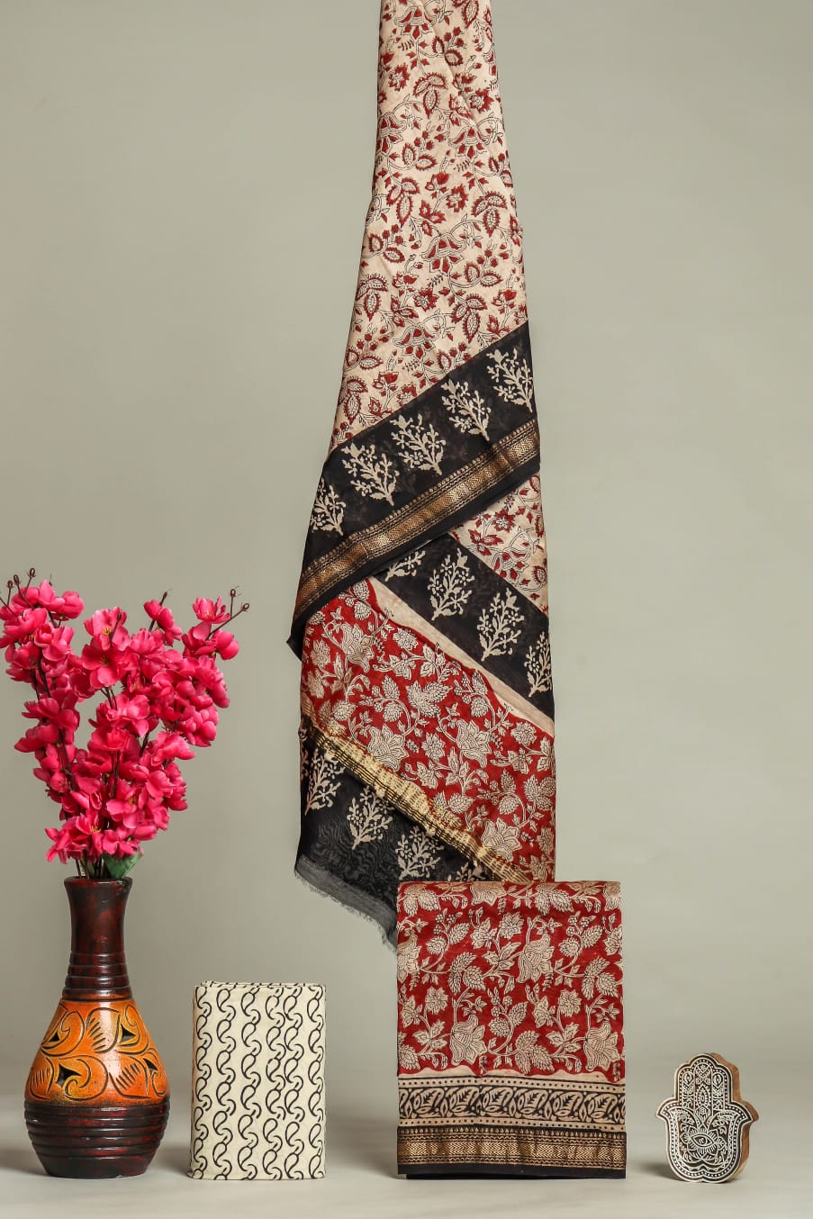 Designer Hand Block Print Maheshwari Silk Suit Set (MSS0026)